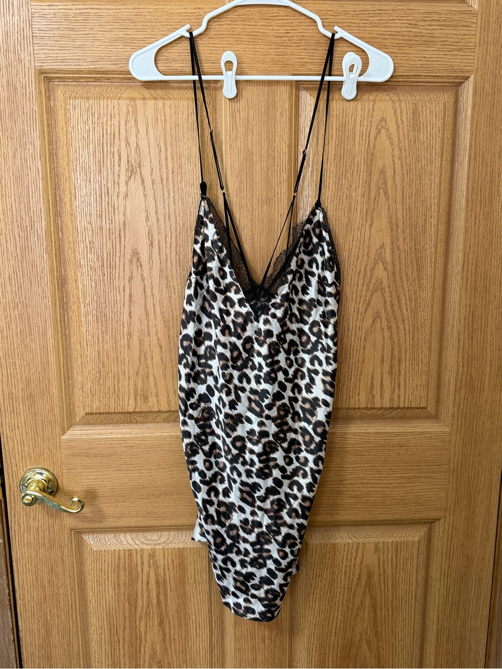Victoria secret - Leopard Print Satin Slip Dress with Lace Trim - Brown/Black